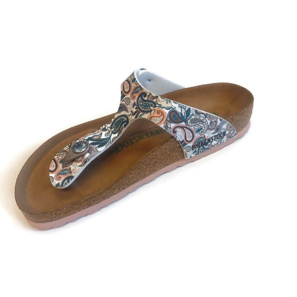 Birkenstock Womens Sz 6 Gizeh Vegan Birko-Flor Sandals EU 37 Paisley Light Rose - Picture 4 of 10